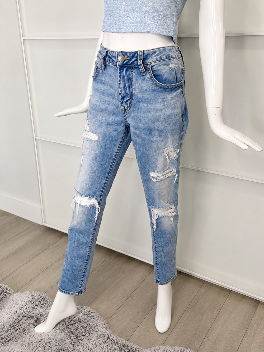🍒 AMERICAN EAGLE Next Level Flex Y2K Distressed Light Wash Skinny Jeans 31x30 L